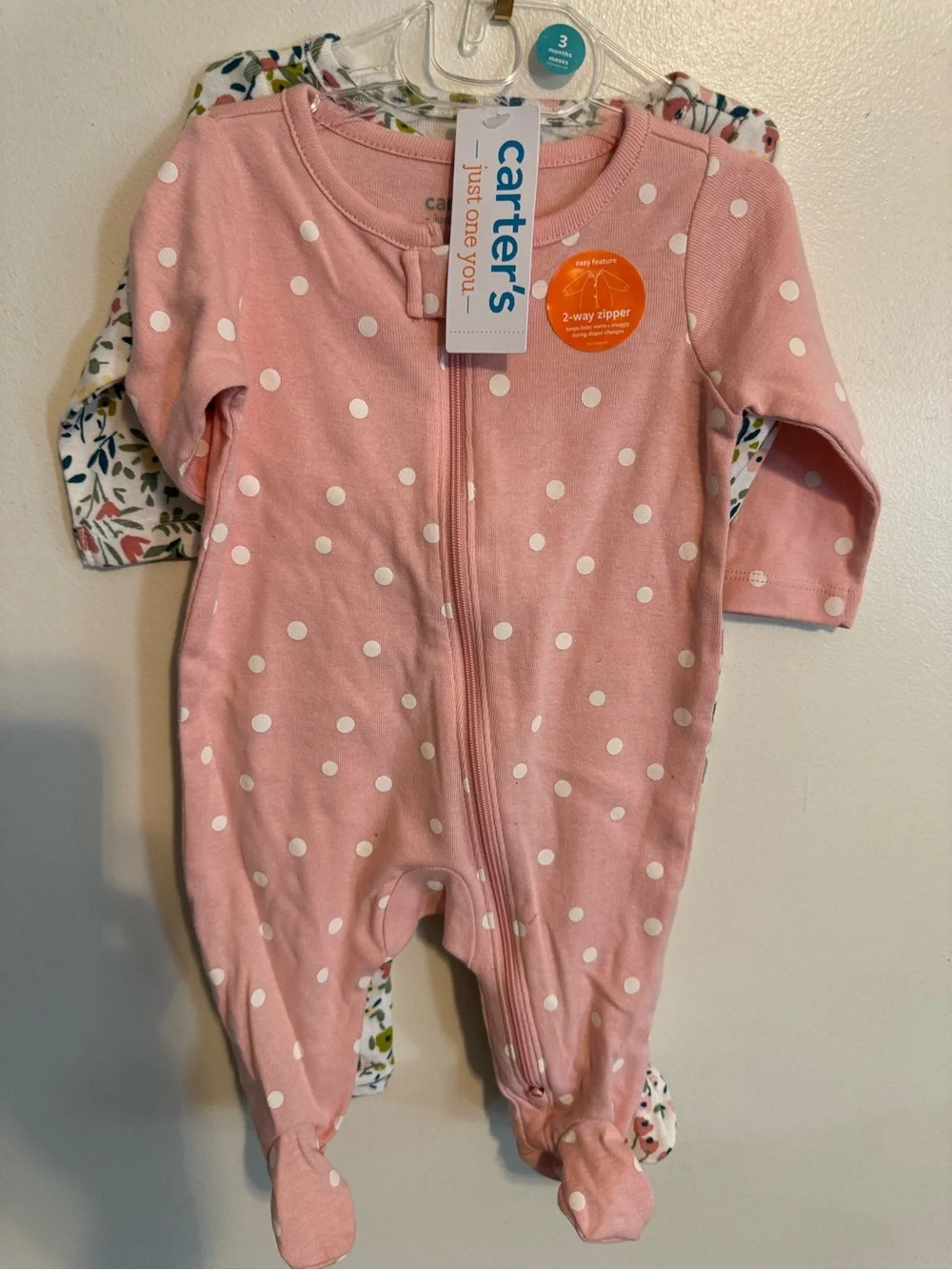 NWT 2 Pk Carter's Pink Polka Dot Zip Front Baby One-Piece